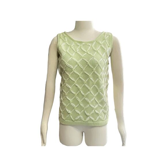 1970s Campus Casuals Light Green & White Wool Lucite Beads Shell Vest Top Size M - Picture 1 of 7